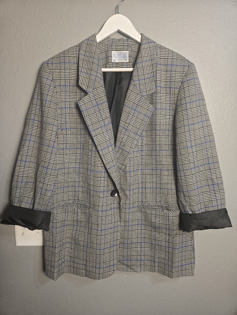 Pendleton Vintage 100% Virgin Wool Houndstooth Plaid Blazer